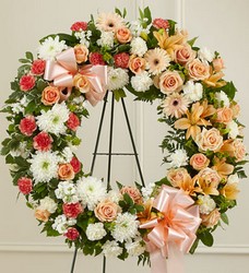 Peach, Orange and White <br>Standing Wreath Davis Floral Clayton Indiana from Davis Floral